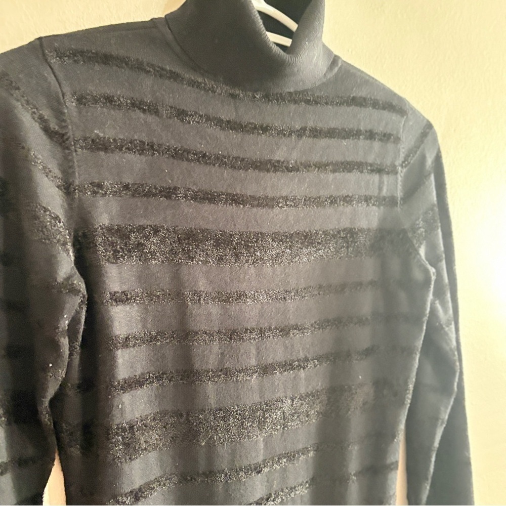 Guess Black Turtleneck Sweater with Velvet Textured Stripes - Small EUC - Picture 5 of 14